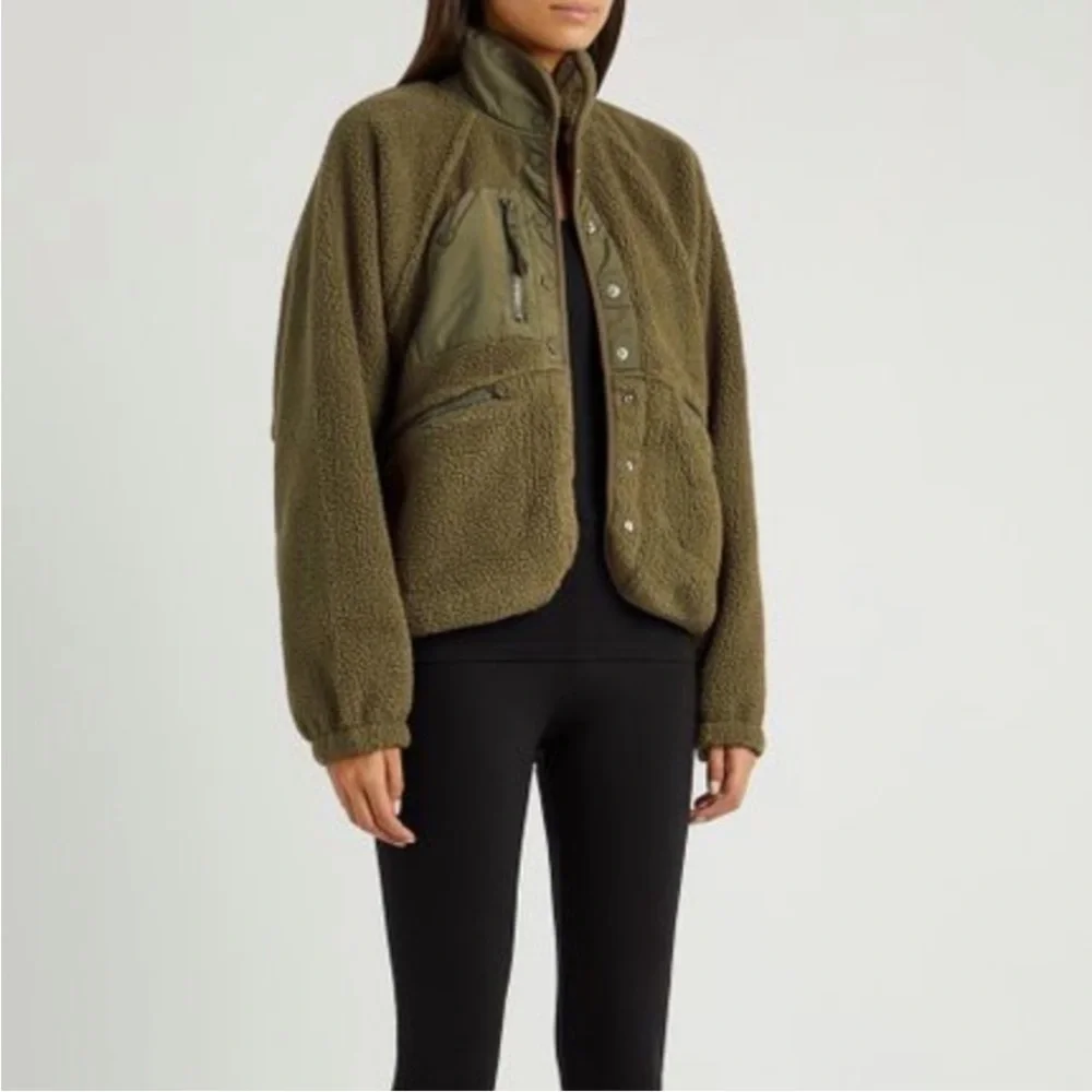 Free People Hit The Slopes Fleece Jacket Olive Green XS - Picture 2 of 8